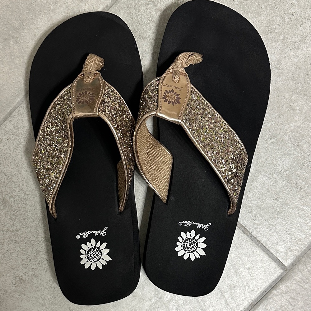 Yellow Box Black and Gold Glitter Sandals